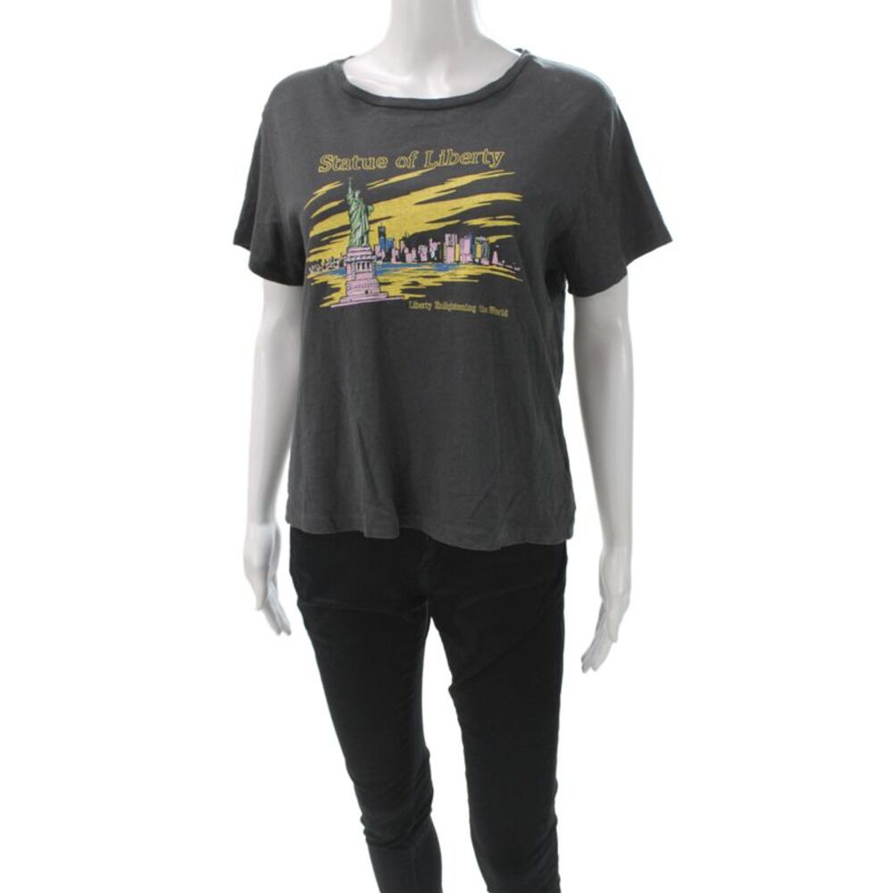 Re/Done Women Jersey T-Shirt Gray Round Neck Short Sleeve Cotton Size M